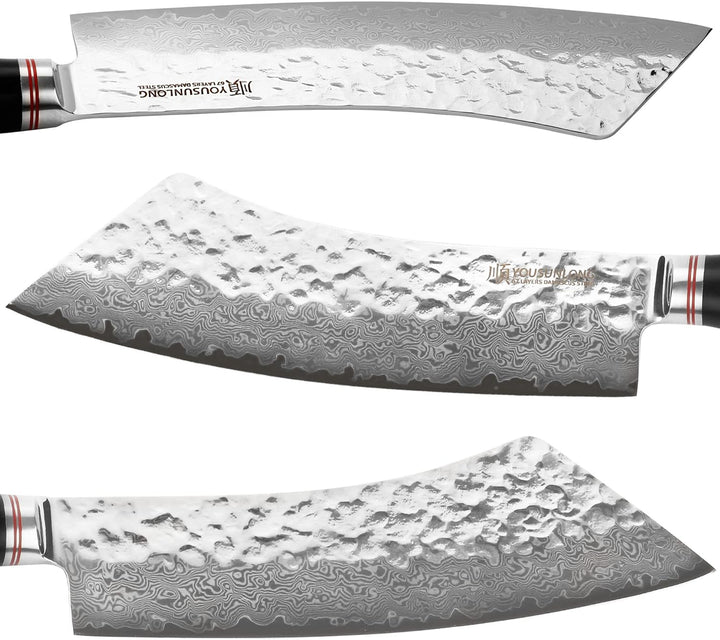 YOUSUNLONG Metzgermesser 22,86cm BBQ Küchenmesser - Japanischer gehämmerter Damaststahl - Leadwood G