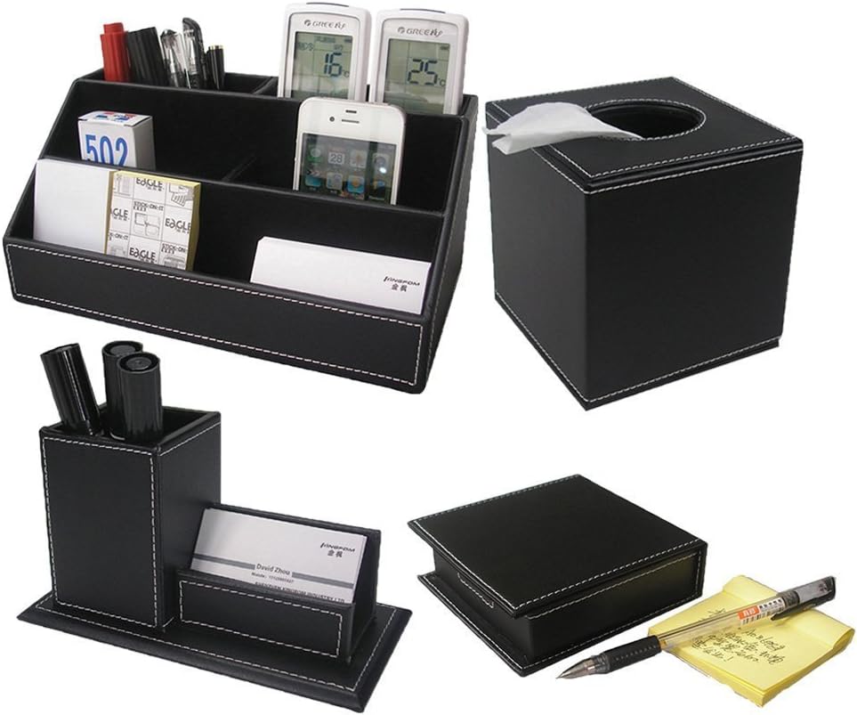 KINGFOM 4pcs Leder büro Schreibtisch Set - Inklusive Schreibtisch Organisator, Kosmetiktücherbox, St