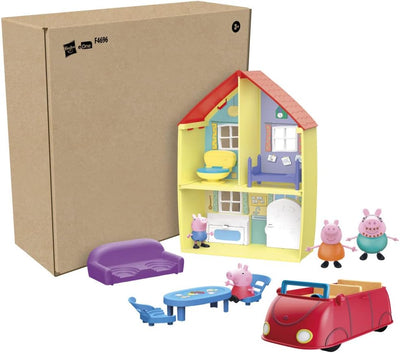 Peppa Pig Peppa’s Adventures Peppas Haus, Komboset mit Spielset, Auto mit Geräuschen, 4 Figuren und