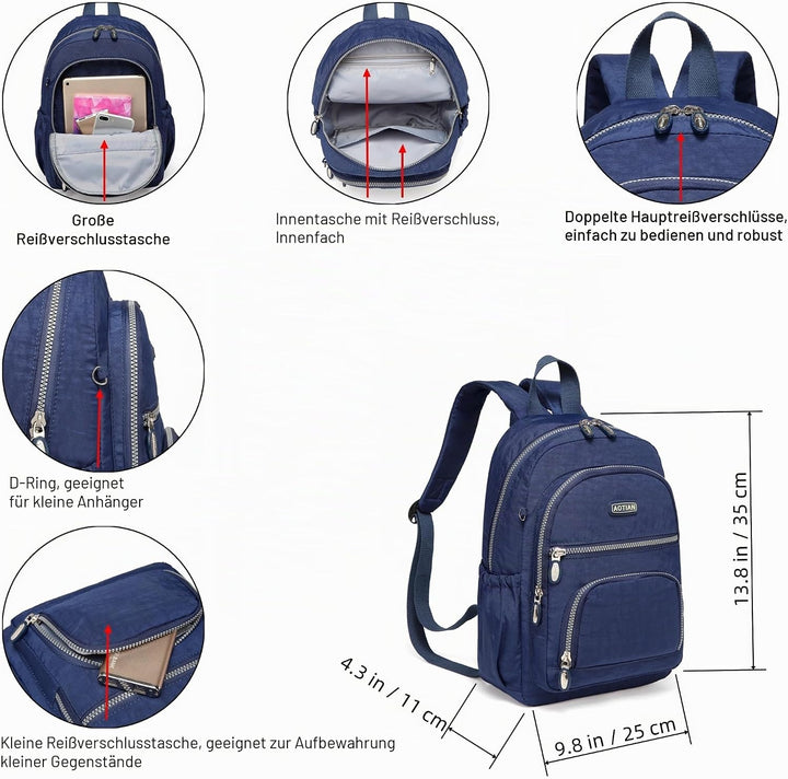 AOTIAN Frauen Rucksack Klassische Leichte Kleine Tagesrucksack Damen Nylon City Pack Jugendliche Läs