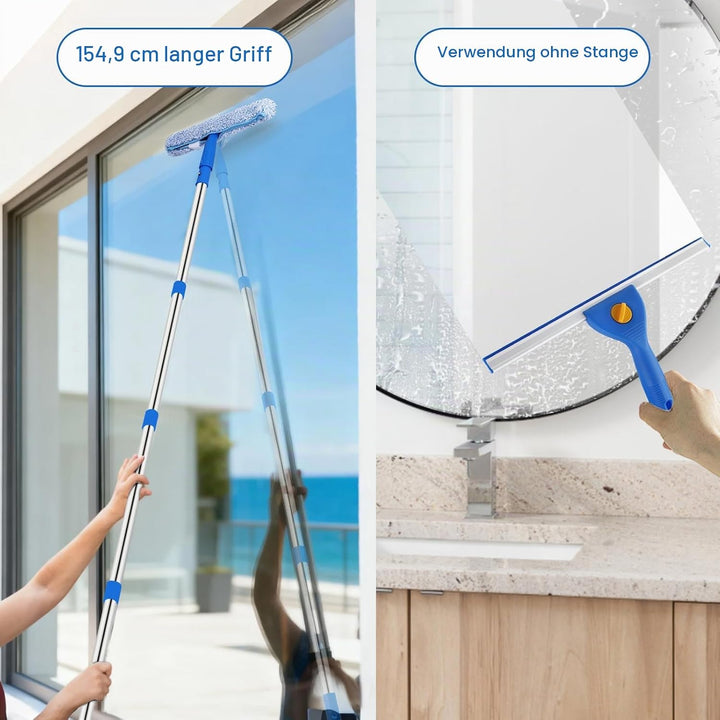 Fensterreiniger Set mit Putzeimer 12L, 35cm Fensterabzieher &amp; 38cm Fenster Einwascher mit 155cm Lang
