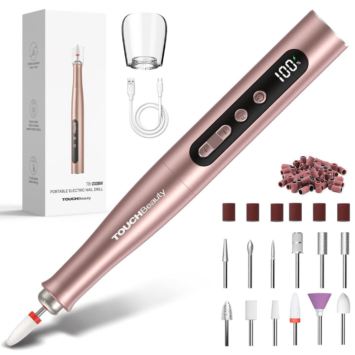 TOUCHBeauty Elektrische Nagelfeile Set Kabellos-Nagelfräser Nail Drill mit 5 Geschwindigkeiten, LCD-