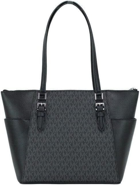Michael Kors Charlotte Grosse Tragetasche mit Reissverschluss oben Black Sig, Black Sig