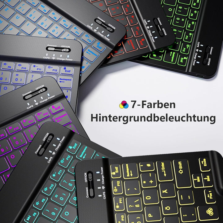 drivego Hülle mit Tastatur für iPad 10 Generation 10.9 Zoll 2022, 7-Farbige Beleuchtete, Magnetische