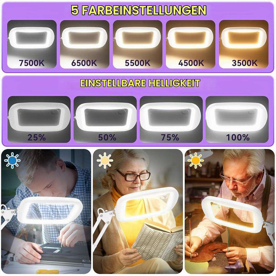 NZQXJXZ 10X 30X Rechteck Lupe mit Licht und Ständer, 60 LED-Beleuchtete Lupenlampe, 5 Farbmodi, 4 Di