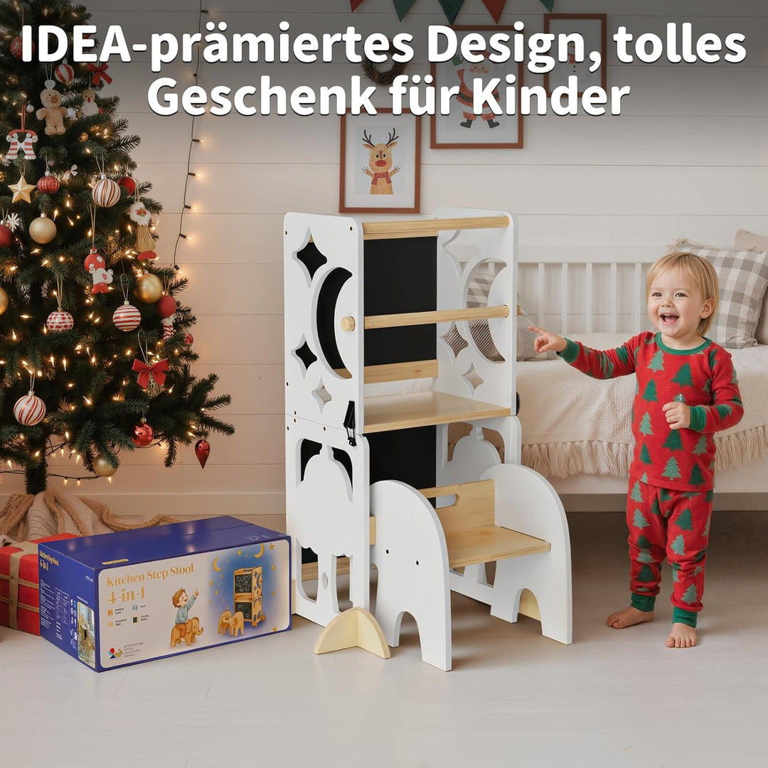 COSYLAND Lernturm ab 1 Jahr, klappbar – 4in1 Lernturm Kinder mit Doppeltafel, Stehhilfe & Schreibtis