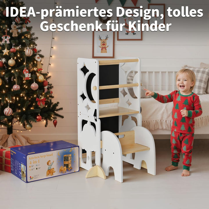 COSYLAND Lernturm ab 1 Jahr, klappbar – 4in1 Lernturm Kinder mit Doppeltafel, Stehhilfe & Schreibtis