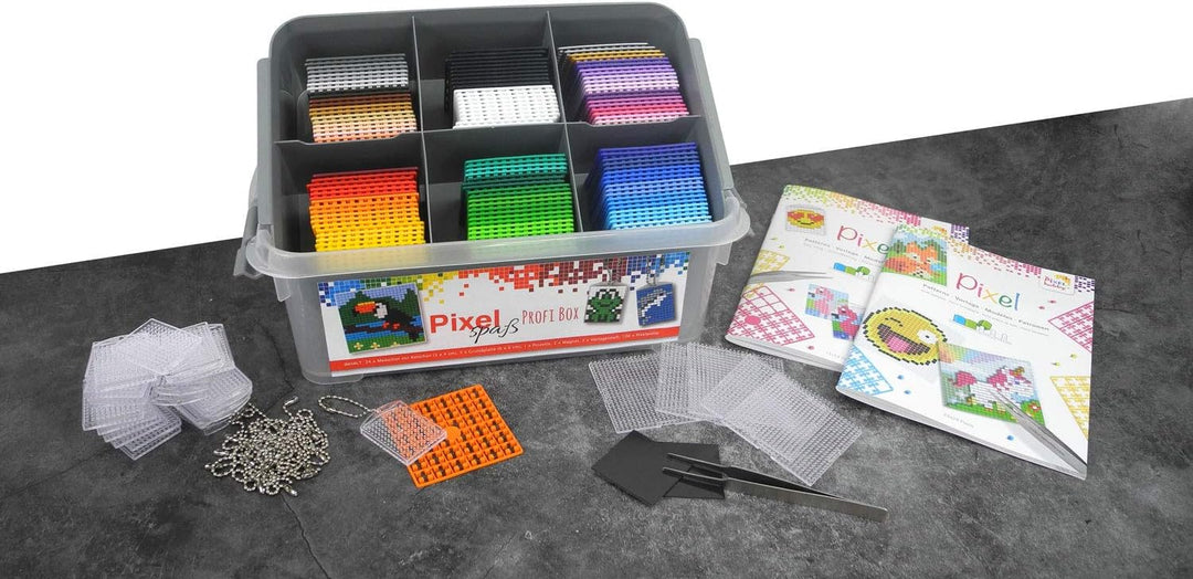 Pixel P60002-29501 Profi Box, Bastelset mit 126 Pixelplatten, 24 Medaillons mit Kette, 5 Grundplatte