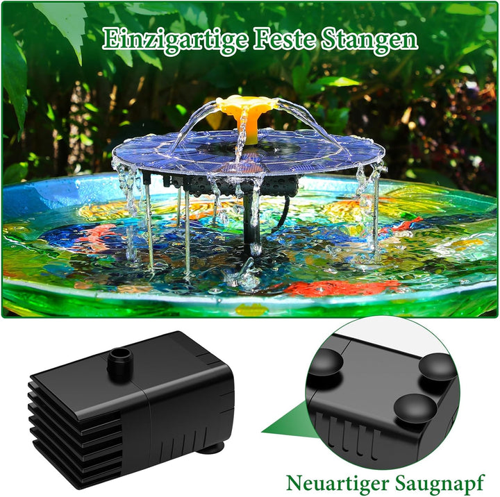 AISITIN Solar Springbrunnen für Aussen mit 1500 mAh Akku, 4W Solarbrunnen für Draussen mit 3 Halteru