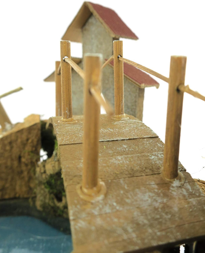 Bertoni Miniatur Mountain Lake mit Brücke und Baum, Holz, Mehrfarbig, 20 x 20 x 14 cm