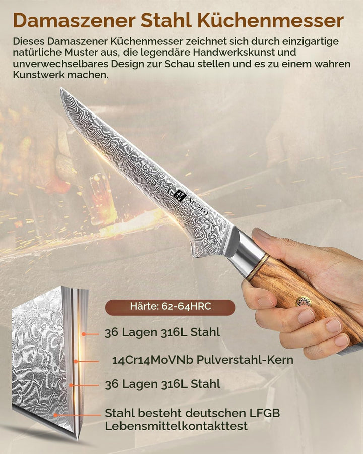XINZUO 14.9cm Damaststahl Ausbeinmesser, Filetiermesser 73 Schichten Damastpulverstahl Profi Küchenm