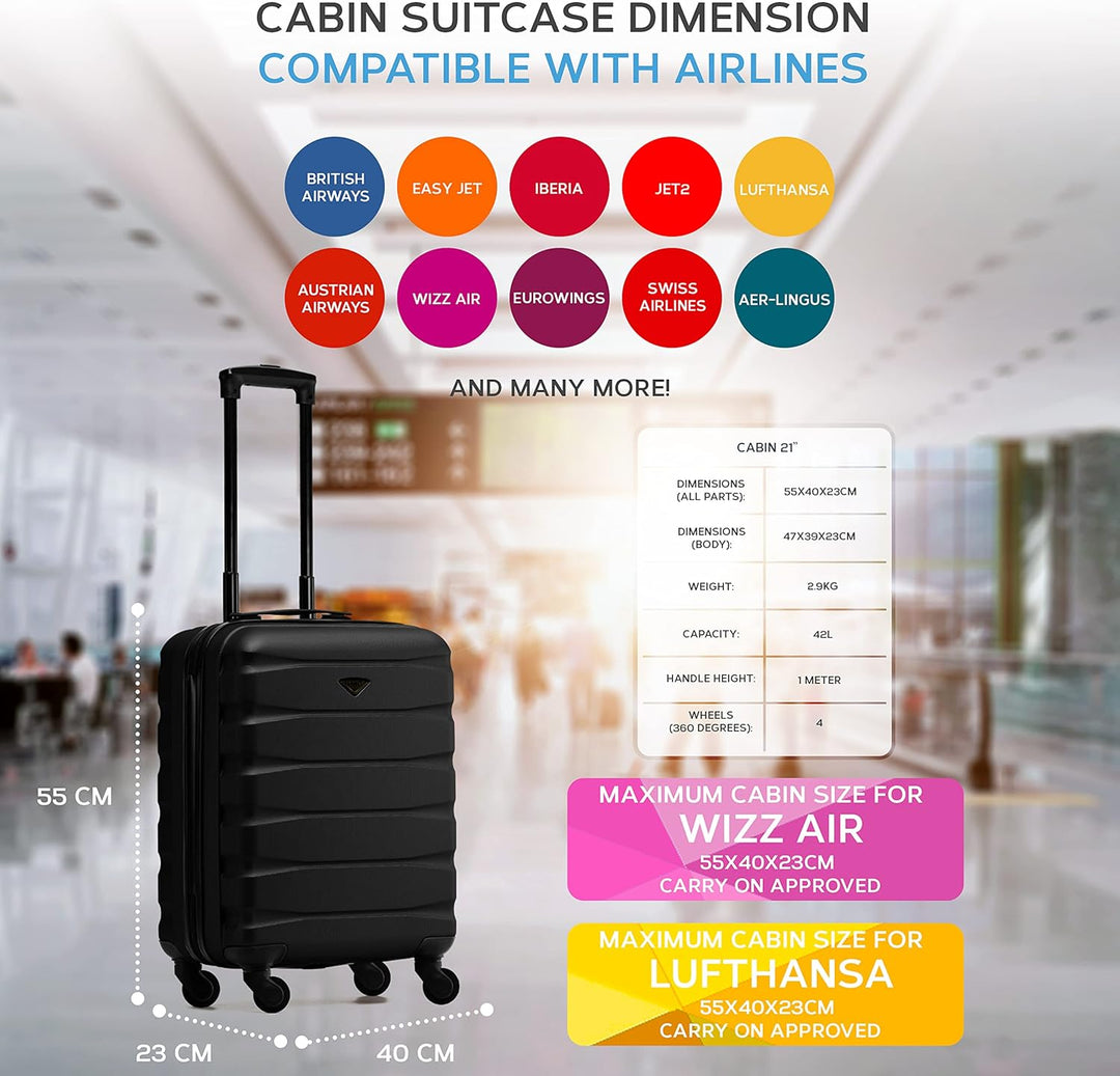 Flight Knight Leichte 4-Rad-ABS-Hartschalenkoffer Handgepack, zugelassen fur uber 35 Fluggesellschaf