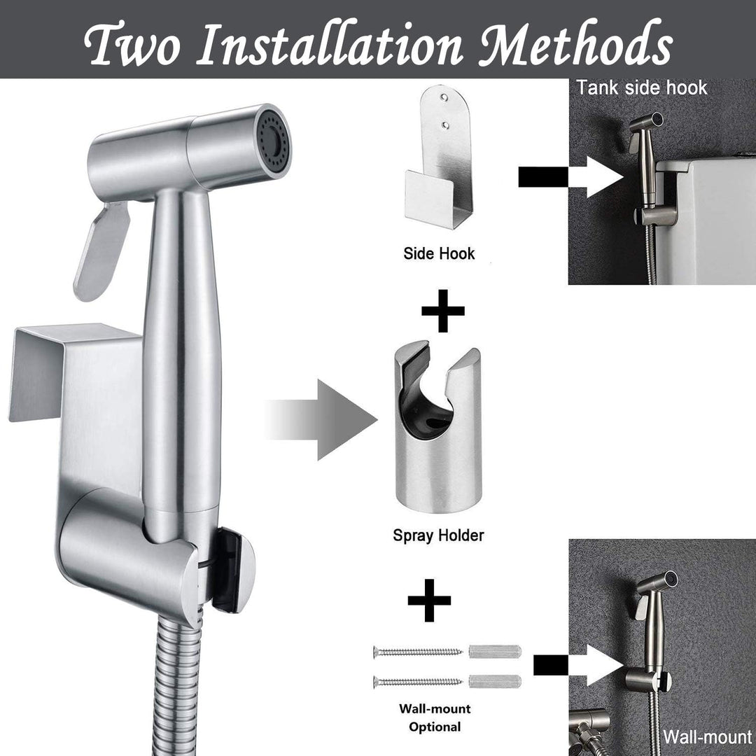 Frap Hand-Bidet-Sprüh-Set, gebürstetes Nickel, Duschkopf mit 150 cm Schlauch und Wandhalterung, 3er-