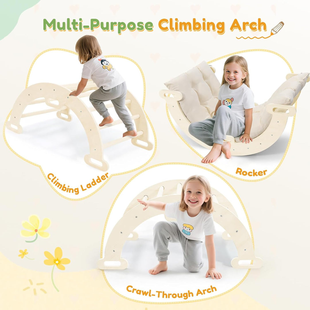 klettergerüst Indoor,Holzkletterbogen mit Weichem Kissen,Indoor Klettergerüst für Kinder ab 3 Jahre,