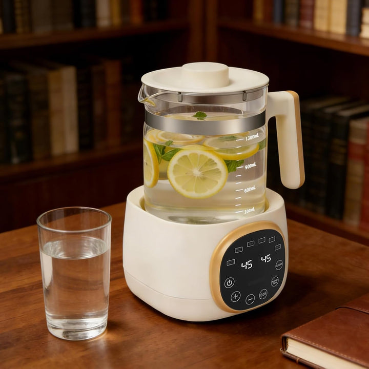 Flaschenwärmer Baby, 1,3L Wasserkocher Glas, Babykostwärmer mit Temperatur & 72h Warmhalten, Fünfstu