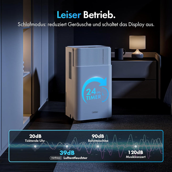 VonHaus Luftentfeuchter Elektrisch, 12L/24H, Entfeuchter für Keller, Raumentfeuchter Elektrisch 39dB