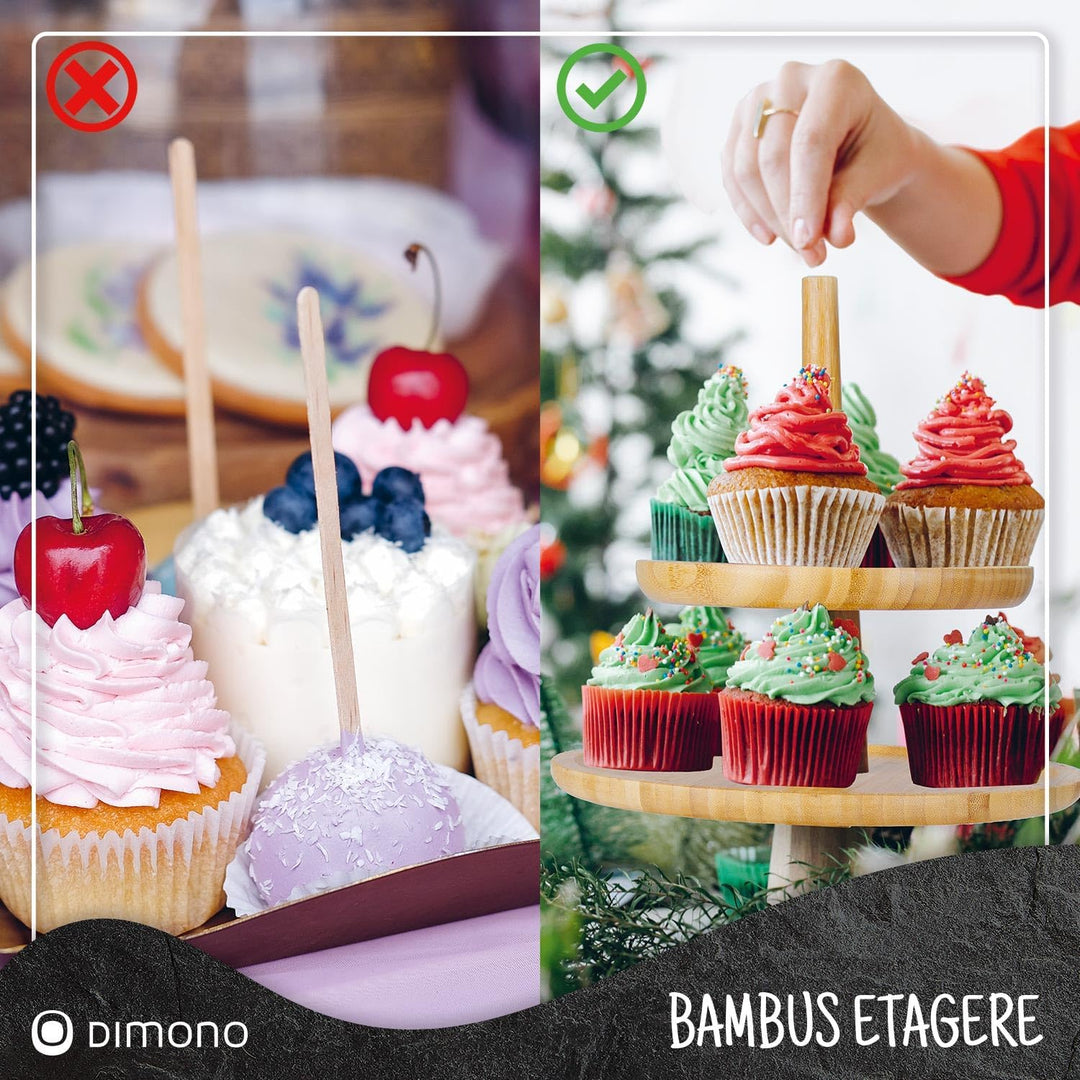 Dimono® Bambus-Etagere Premium Servier-Ständer 3-Etagen; Servier-Tablett für Desserts, Kuchen, Käse,