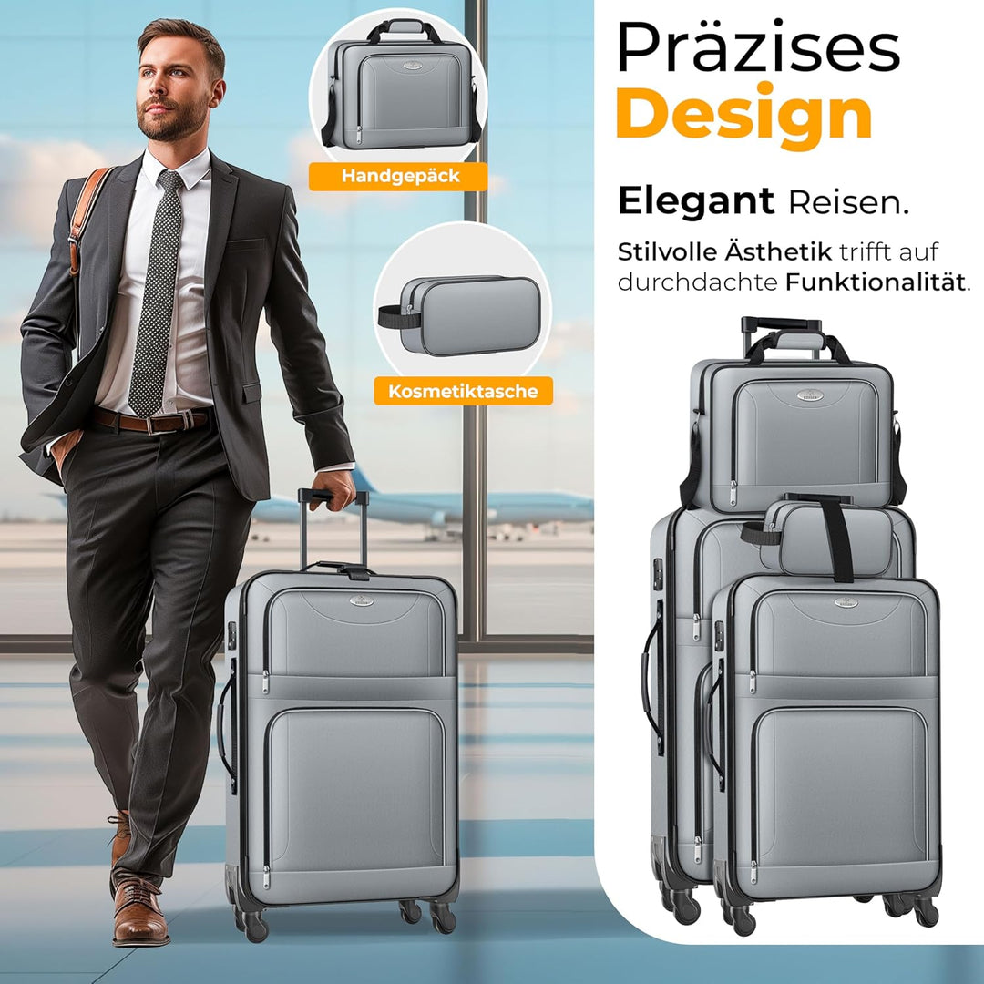 KESSER® Reisekoffer Set 4-teilig | Trolley Kofferset Stoffkoffer mit 3-Ziffern-TSA-Schloss, 360° Rol