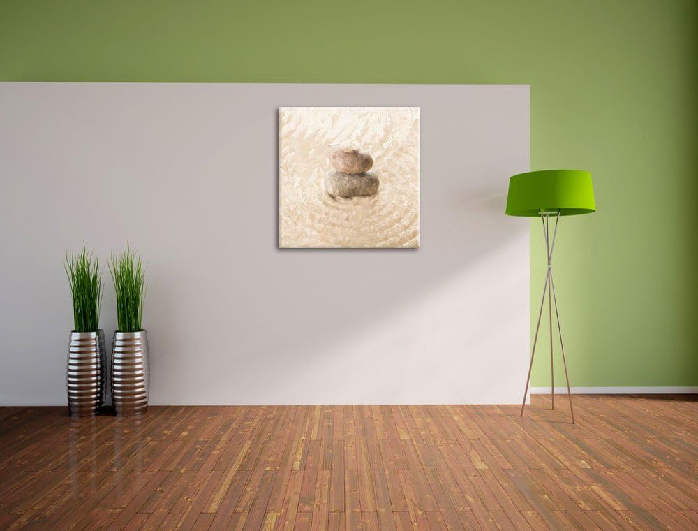 Pixxprint Steinmuster im Sand als Leinwandbild | Grösse: 70x70 cm | Wandbild | Kunstdruck | fertig b