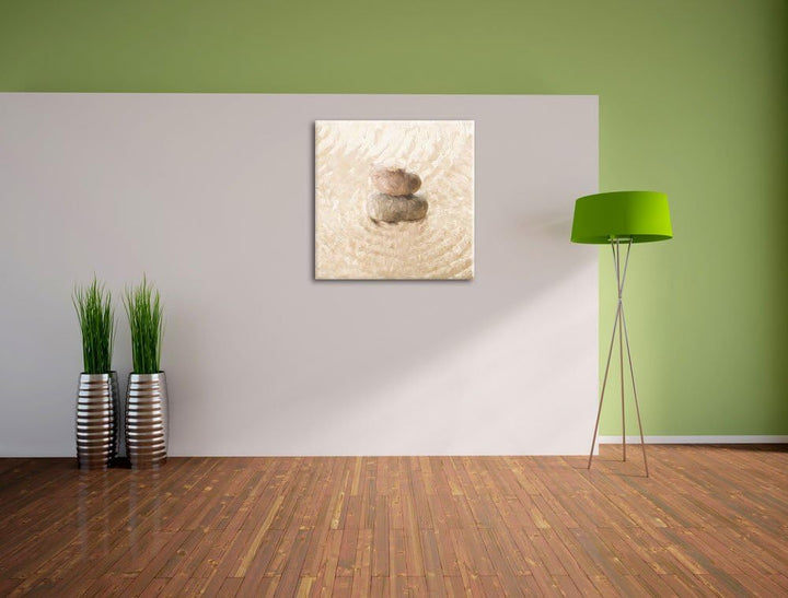 Pixxprint Steinmuster im Sand als Leinwandbild | Grösse: 70x70 cm | Wandbild | Kunstdruck | fertig b