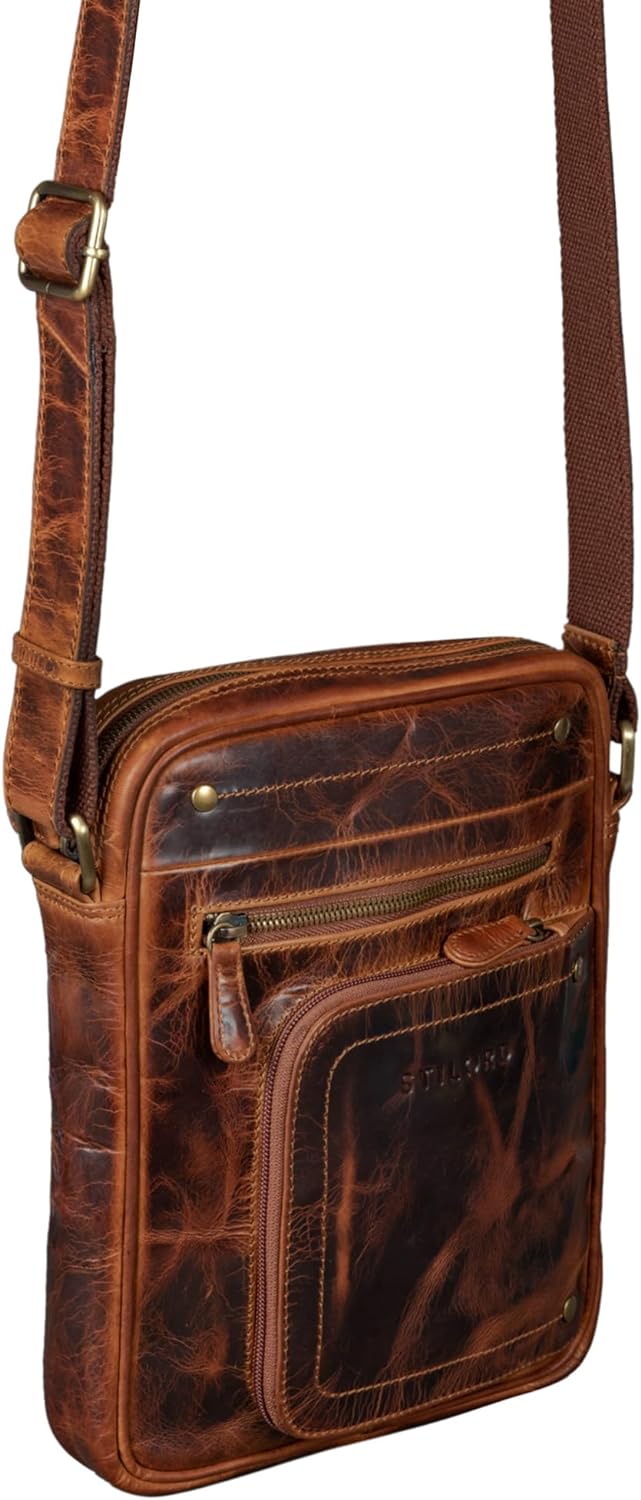 STILORD 'Randall' Vintage Ledertasche Umhängetasche Messenger Bag DIN A5 Tablettasche 9,7 Zoll für i