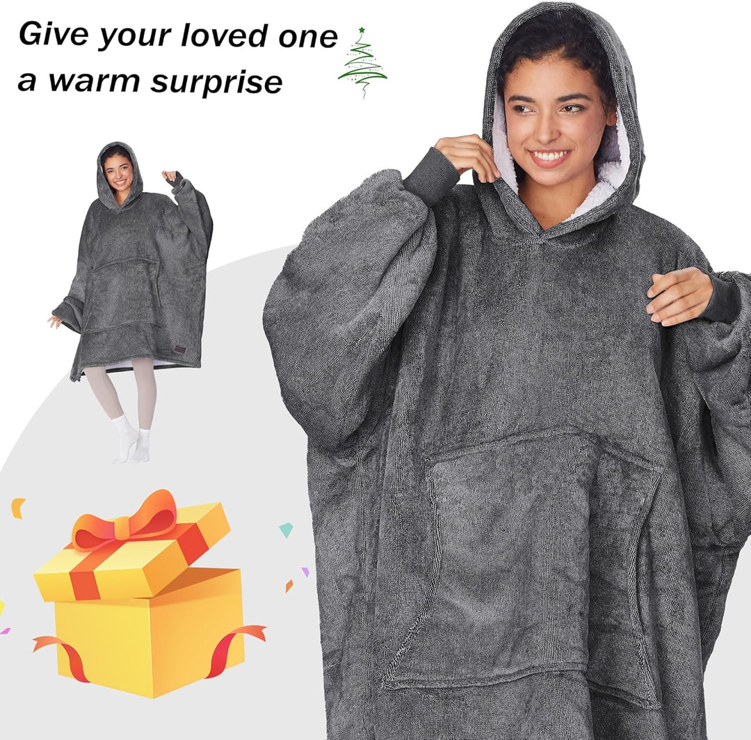 Kato Tirrinia Übergrosse Sherpa Hoodie Sweatshirt Decke, Weiche Warme Riesen Hoodie Fronttasche Gian