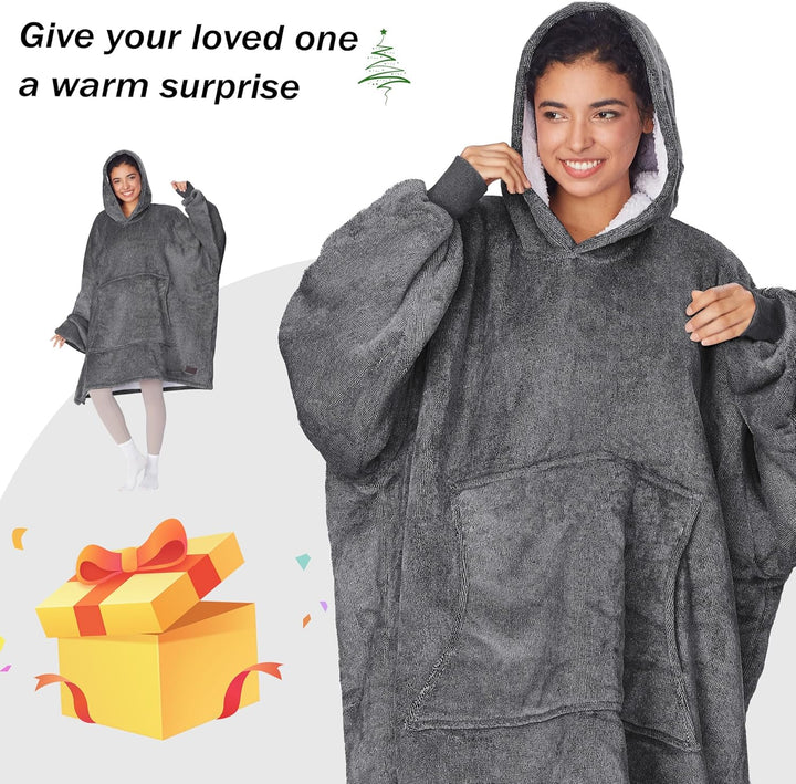 Kato Tirrinia Übergrosse Sherpa Hoodie Sweatshirt Decke, Weiche Warme Riesen Hoodie Fronttasche Gian