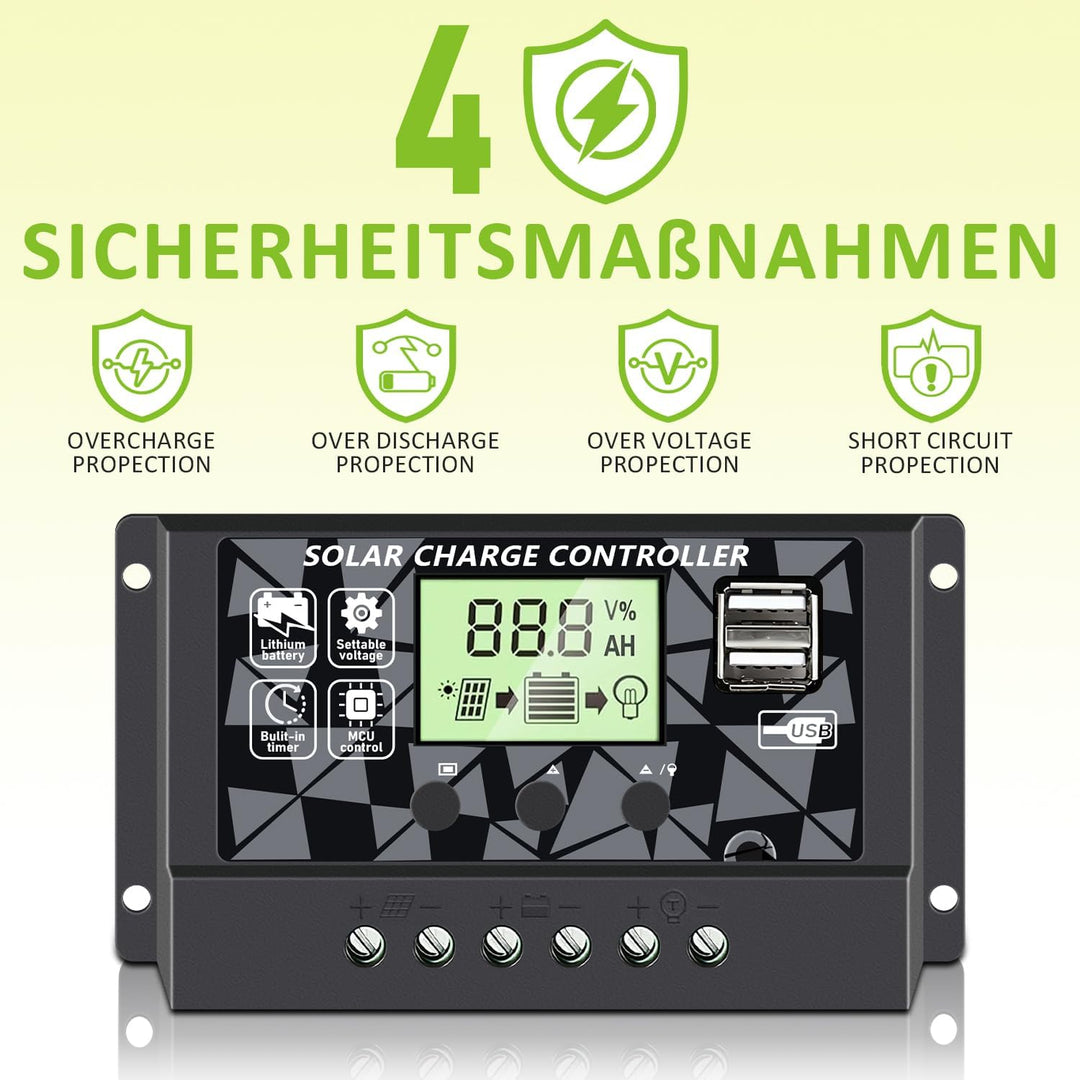 Topsolar 20W 12V Mono Solarpanel‑Set mit Laderegler für Batterie‑Aufladung, 20W