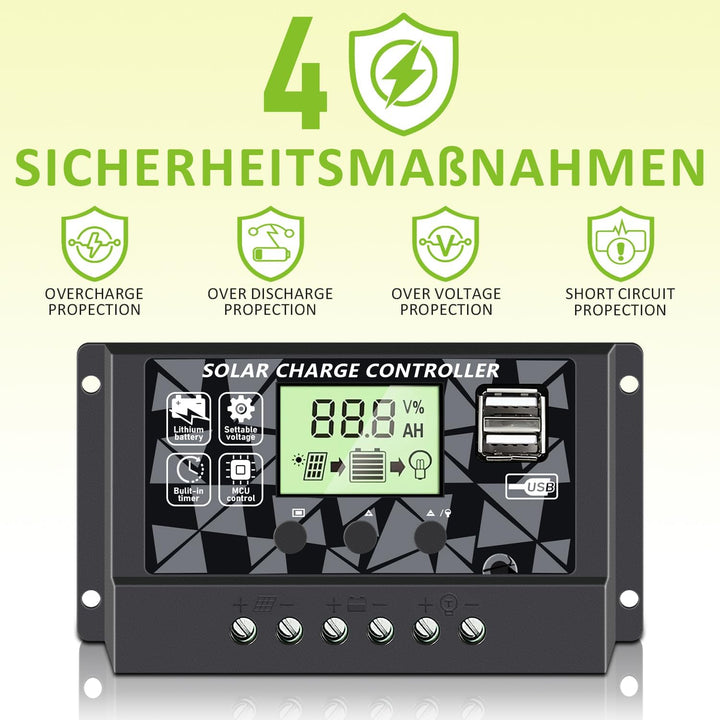 Topsolar 20W 12V Mono Solarpanel‑Set mit Laderegler für Batterie‑Aufladung, 20W