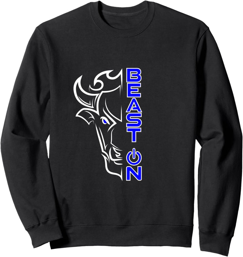 Büffel Bulle Kopf Beast ON Blau Gym Fitness Bodybuilding Sweatshirt