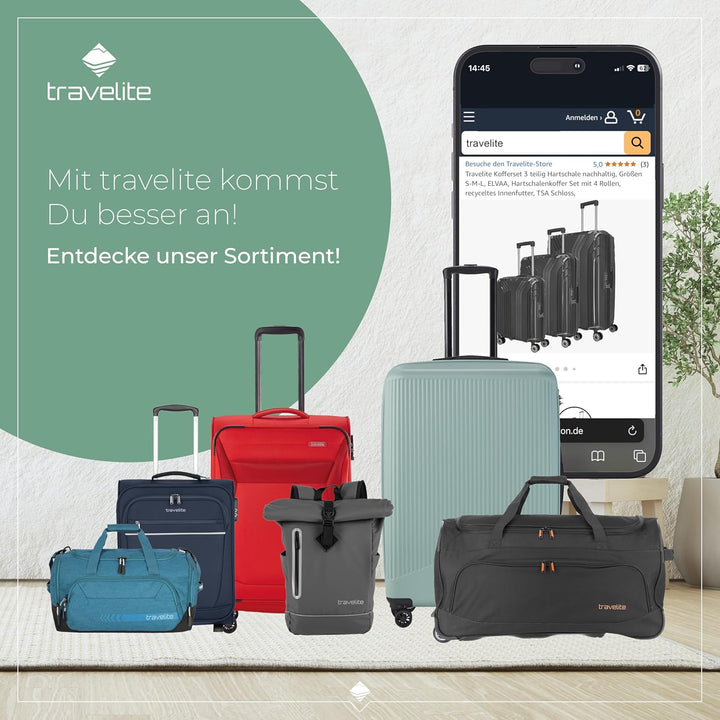travelite Kofferset 3 teilig Hartschale nachhaltig, Grössen S-M-L, ELVAA, Hartschalenkoffer Set mit