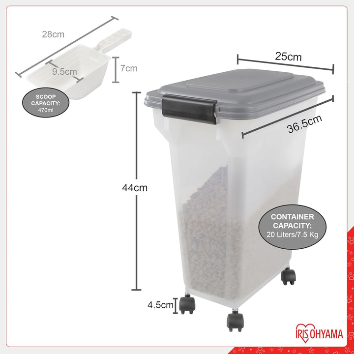 Iris Ohyama Hundefutter Aufbewahrung mit Rollen, 20L/7.5kg, Blau, Luftdichte Futterbox, Trockenfutte