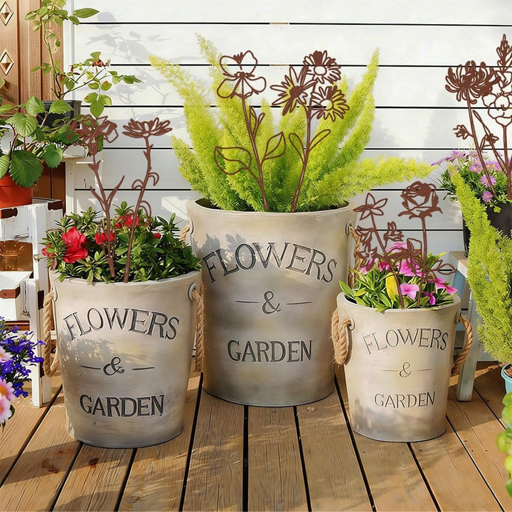 10 Stück Gartendeko Für Draussen Wetterfest Garten Deko Gartenstecker Zubehör Rost Gartenstecker Dek
