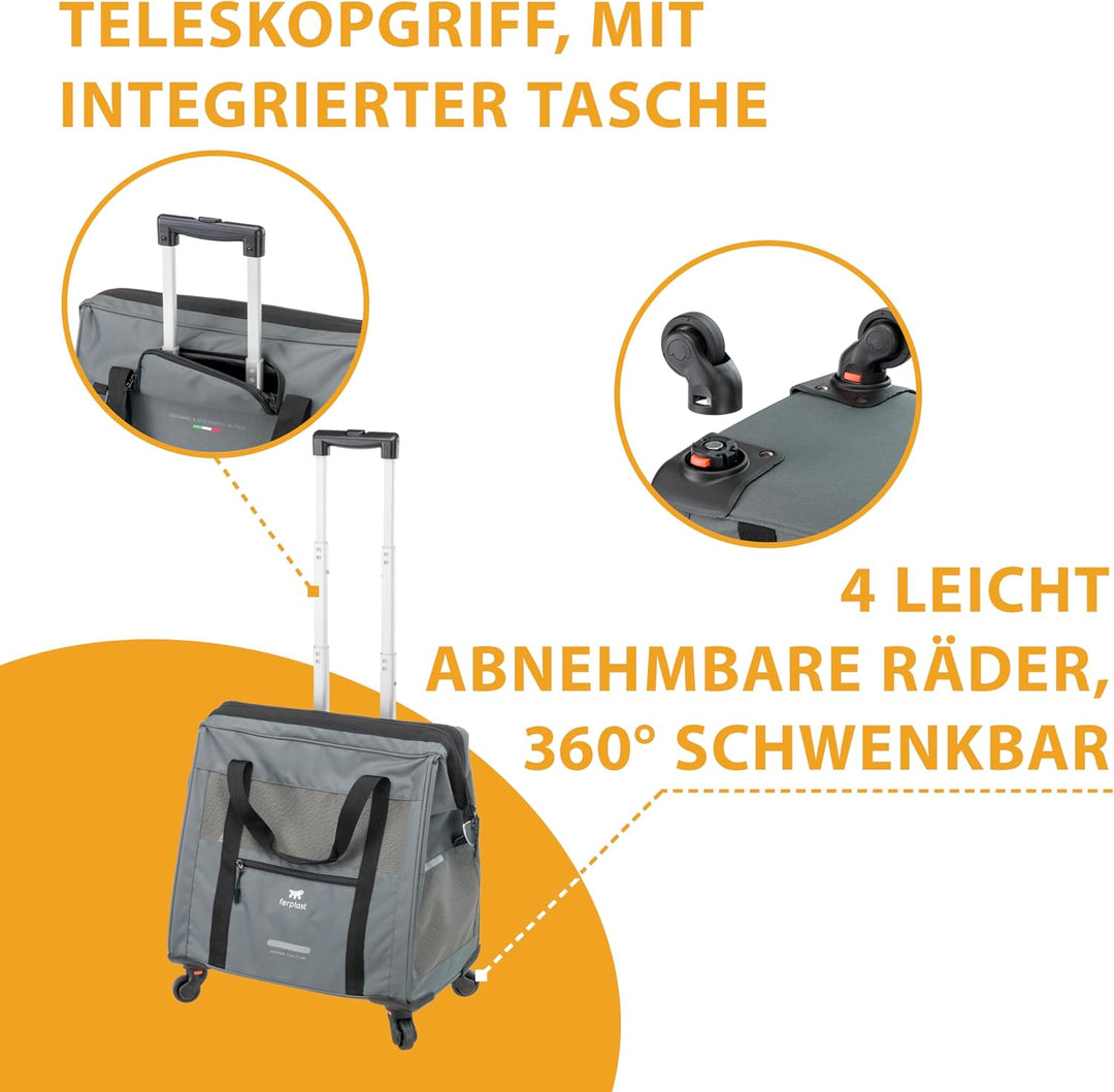 Ferplast Hundebox Voyager Trolley, Transportbox Katze, Hundetasche, ausziehbarer Griff, verstellbare