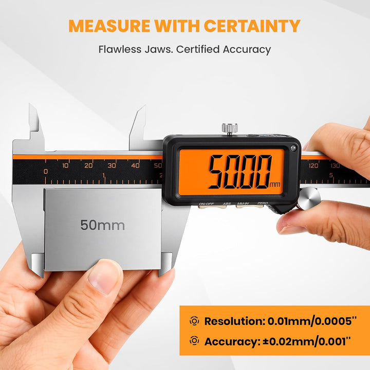 HARDELL Digital Caliper, Rechargeable Digital Caliper with Large Orange Screen - Anti-Glare LCD & AB