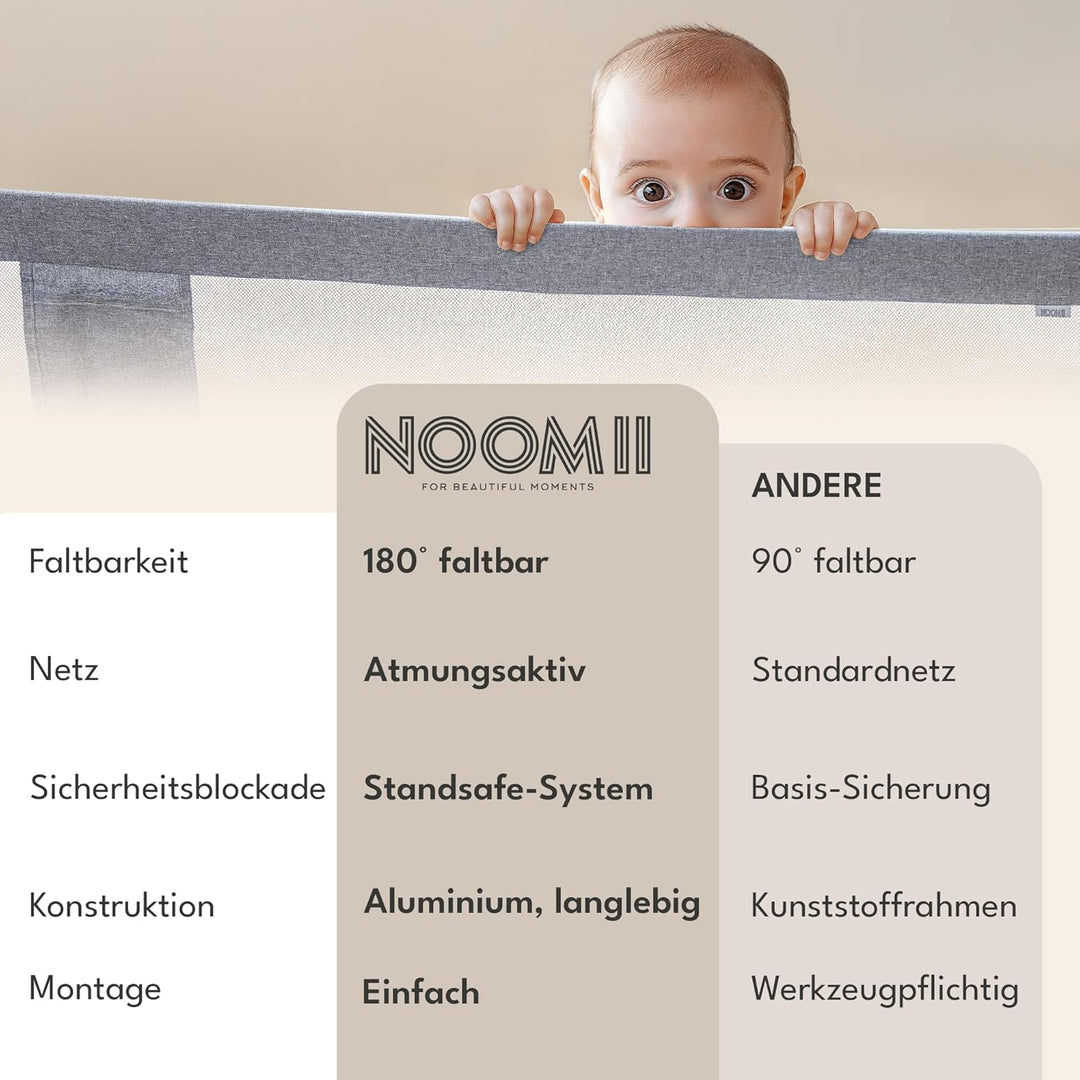 NooMii Rausfallschutz – faltbares Bettgitter 150×35×48,5 cm, Bettumrandung für Babybett, Kinderbett