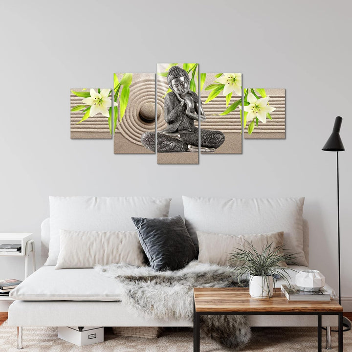 Runa Art Wandbilder Buddha Feng Shui 5 Teilig Bild auf Vlies Leinwand Deko Wohnzimmer Schlafzimmer L