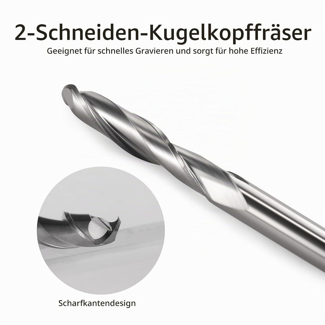 EU_HOZLY 5 STÜCKE Kugelkopffräser CNC Fräser Doppelflöte Spiralfräser 6 mm Schaft 2,36 Zoll Länge OV