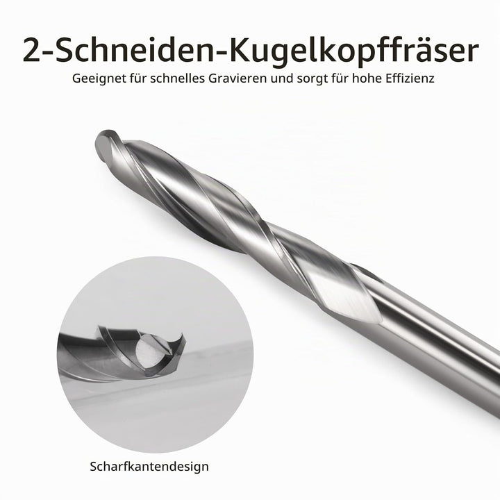 EU_HOZLY 5 STÜCKE Kugelkopffräser CNC Fräser Doppelflöte Spiralfräser 6 mm Schaft 2,36 Zoll Länge OV