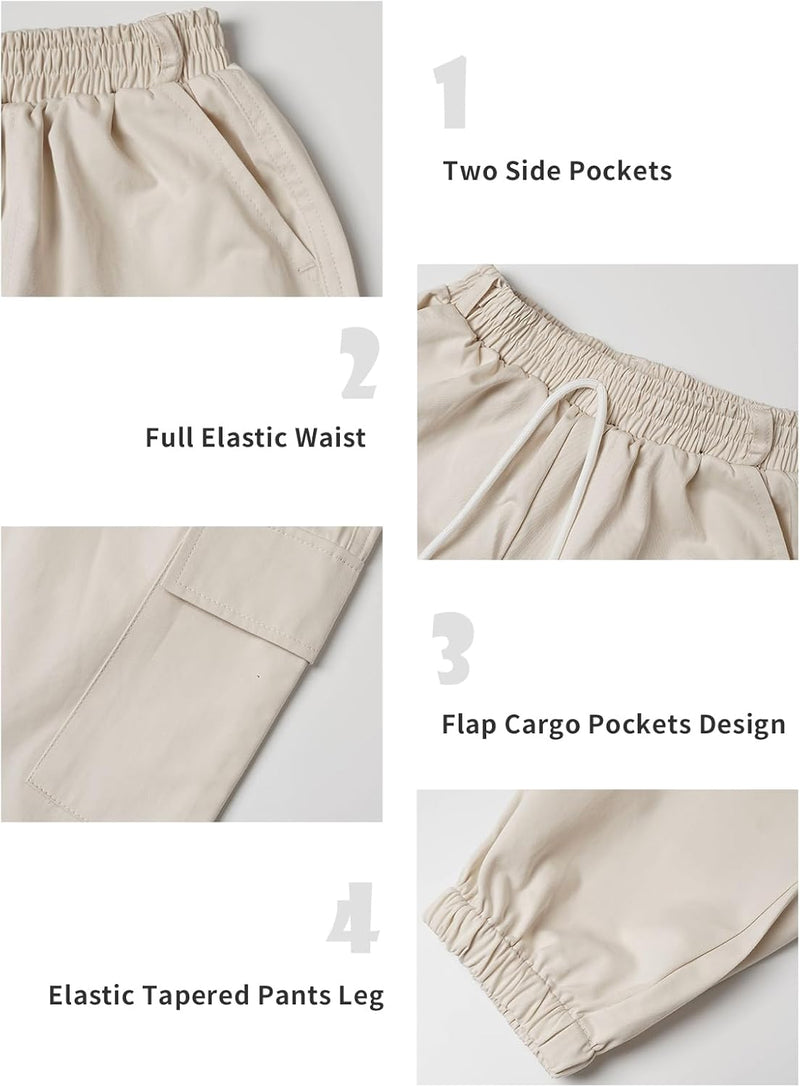 Rolanko Kinder Cargo Hose Elastische Taille Jogger Tanz Hose für Mädchen Streetwear Hip Hop Beige 8-