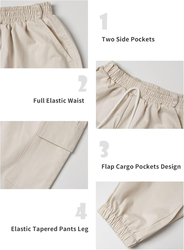 Rolanko Kinder Cargo Hose Elastische Taille Jogger Tanz Hose für Mädchen Streetwear Hip Hop, Beige 1