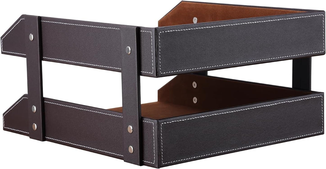 KINGFOM™ A4 Leder Briefablage (2 Schubladen-Braun), 2 Schubladen-Braun