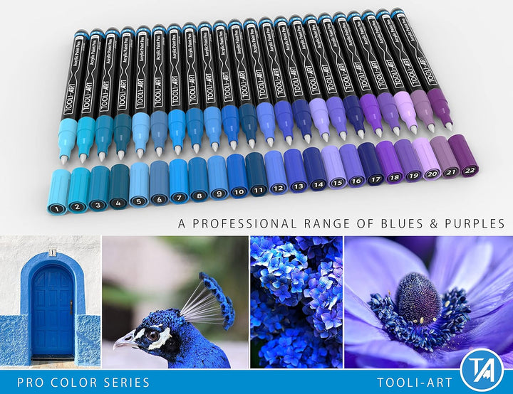 22 acrylstifte, Blau Und Lila, Pro Color Series Marker, 0,7 mm, Extra Feine Spitze Für Steinmalerei,