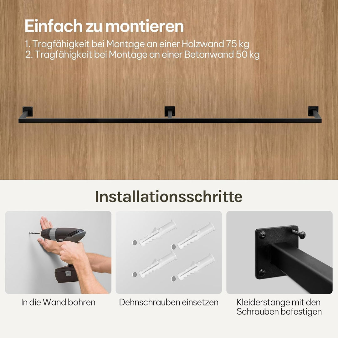 eSituro Kleiderstange Wandmontage, Garderobe Rohr industrial, für Flur Küche Wohnzimmer Badezimmer,