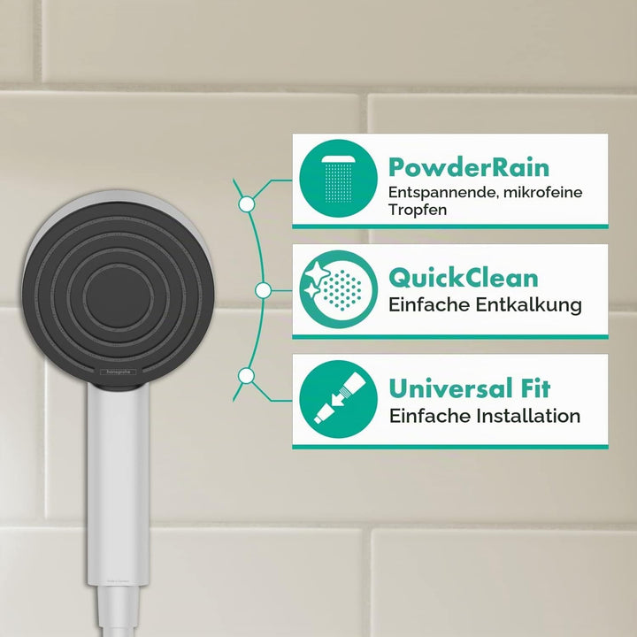 hansgrohe Duschkopf Pulsify S, Duschbrause 1 Strahlart, Antikalk-Funktion, Mattweiss, Kunststoff