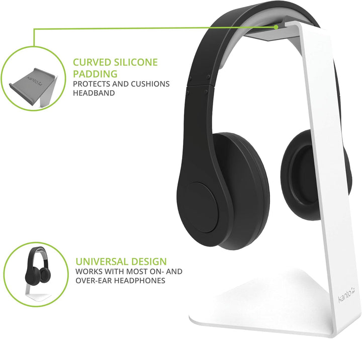Kanto H1W Universal Headphone Stand with Curved Silicone Padding | White, White