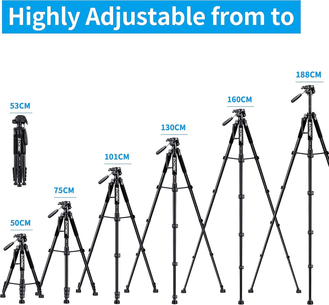 ZOMEi 188cm Stativ Heavy Duty Tall Tripod Stand, Professional Travel Video Tripod Kompatibel mit DSL
