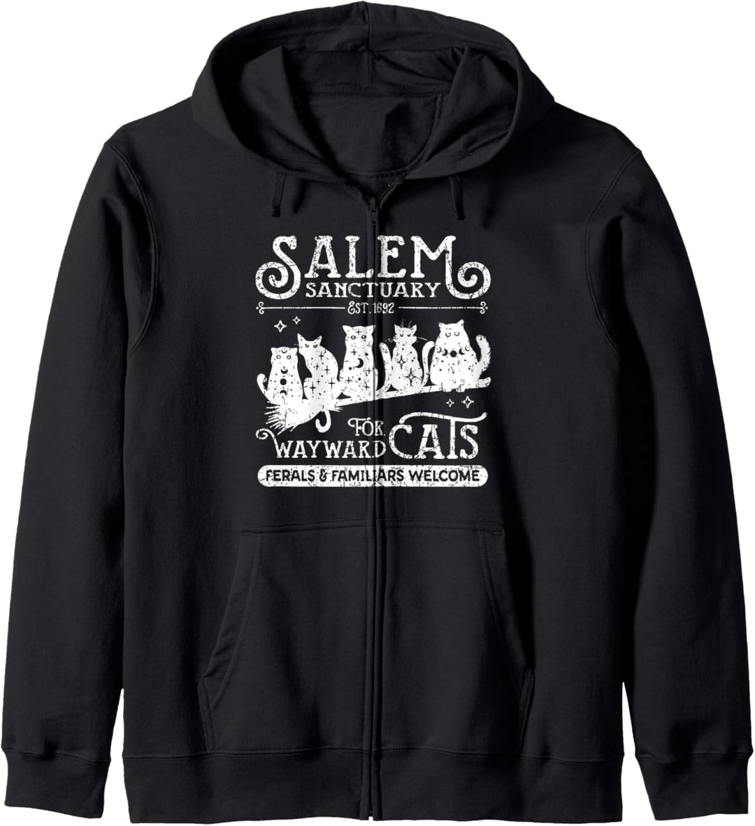 Lustiges Hexenhaus aus Salem für eigensinnige schwarze Katzen, Halloween Kapuzenjacke
