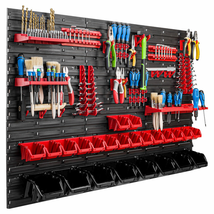 Lagersystem Werkstattregal | 117 x 78 cm | 24 stck. Box | Wandregal mit Werkzeughalterungen und Stap