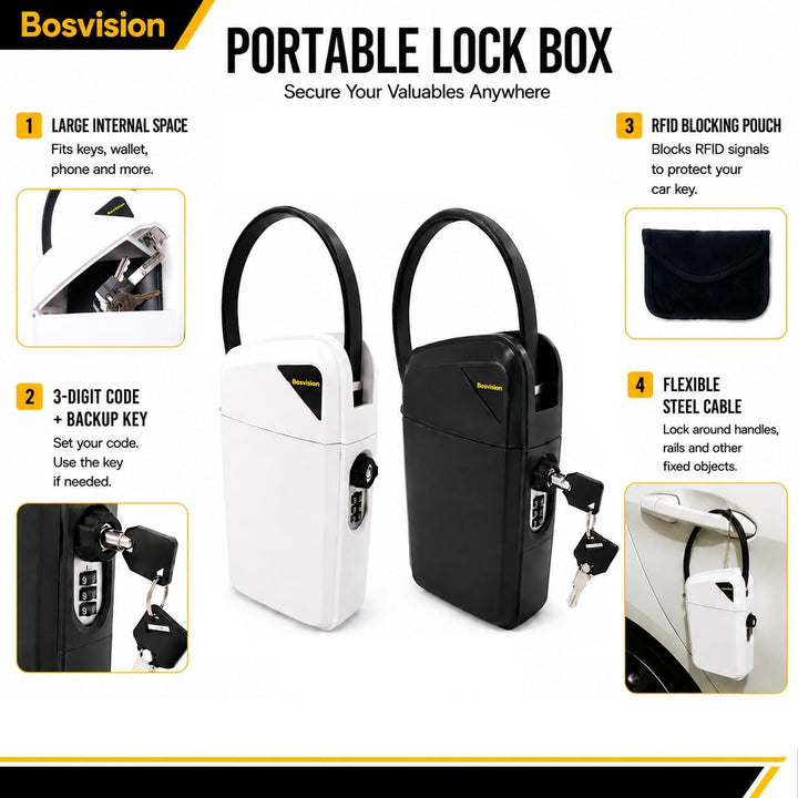 Bosvision Tresor Box Tragbare/Schliessfach Tragbare, Schlüsselbox, Schlüsseltresor, Schlüsselsafe Si